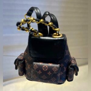 Micro Mini LV Handmade Backpack Black, Brown. Keychain bag charm. Magnet closure